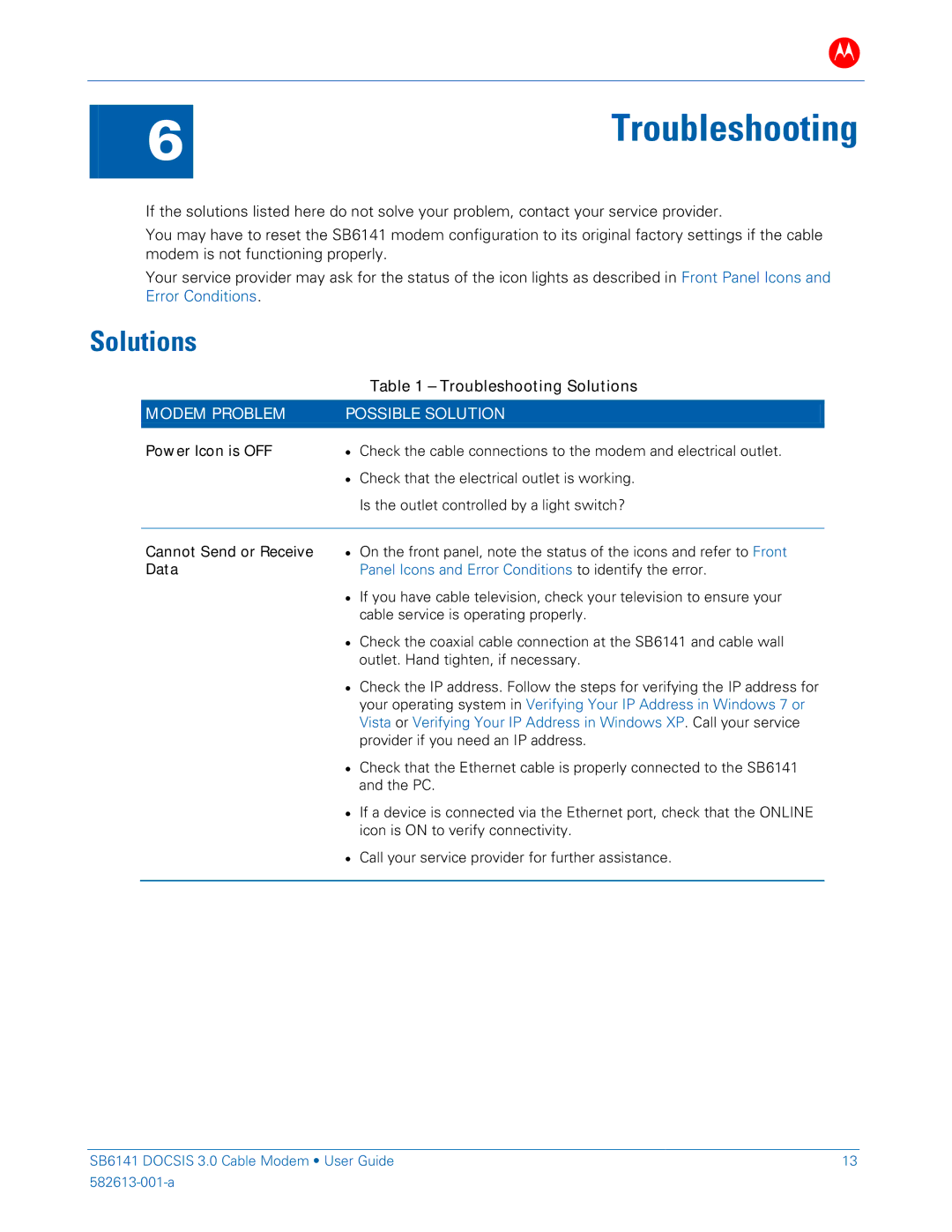 Motorola 581902-022-00 manual Troubleshooting, Solutions 