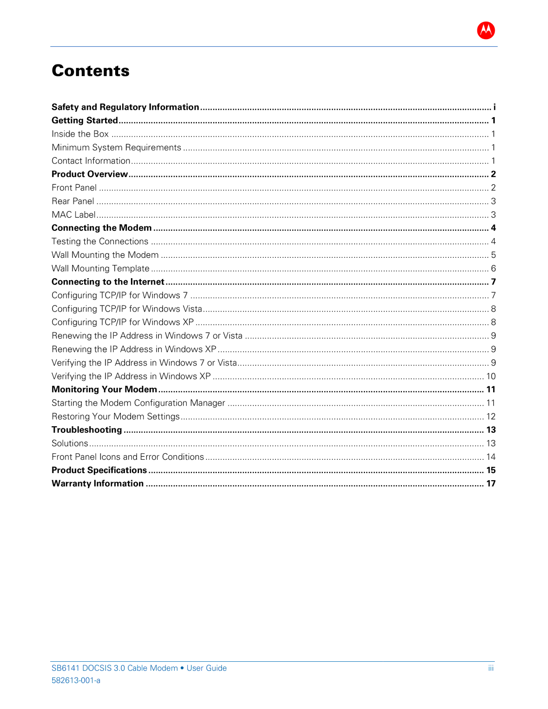 Motorola 581902-022-00 manual Contents 