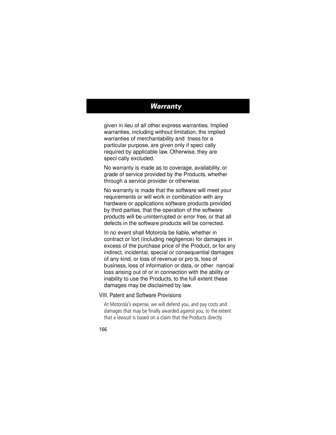 Motorola 60C manual VIII. Patent and Software Provisions, 166 