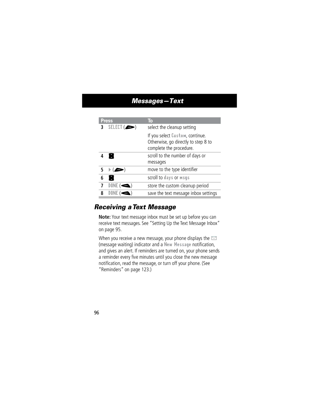 Motorola 60C manual Messages-Text, Receiving a Text Message 