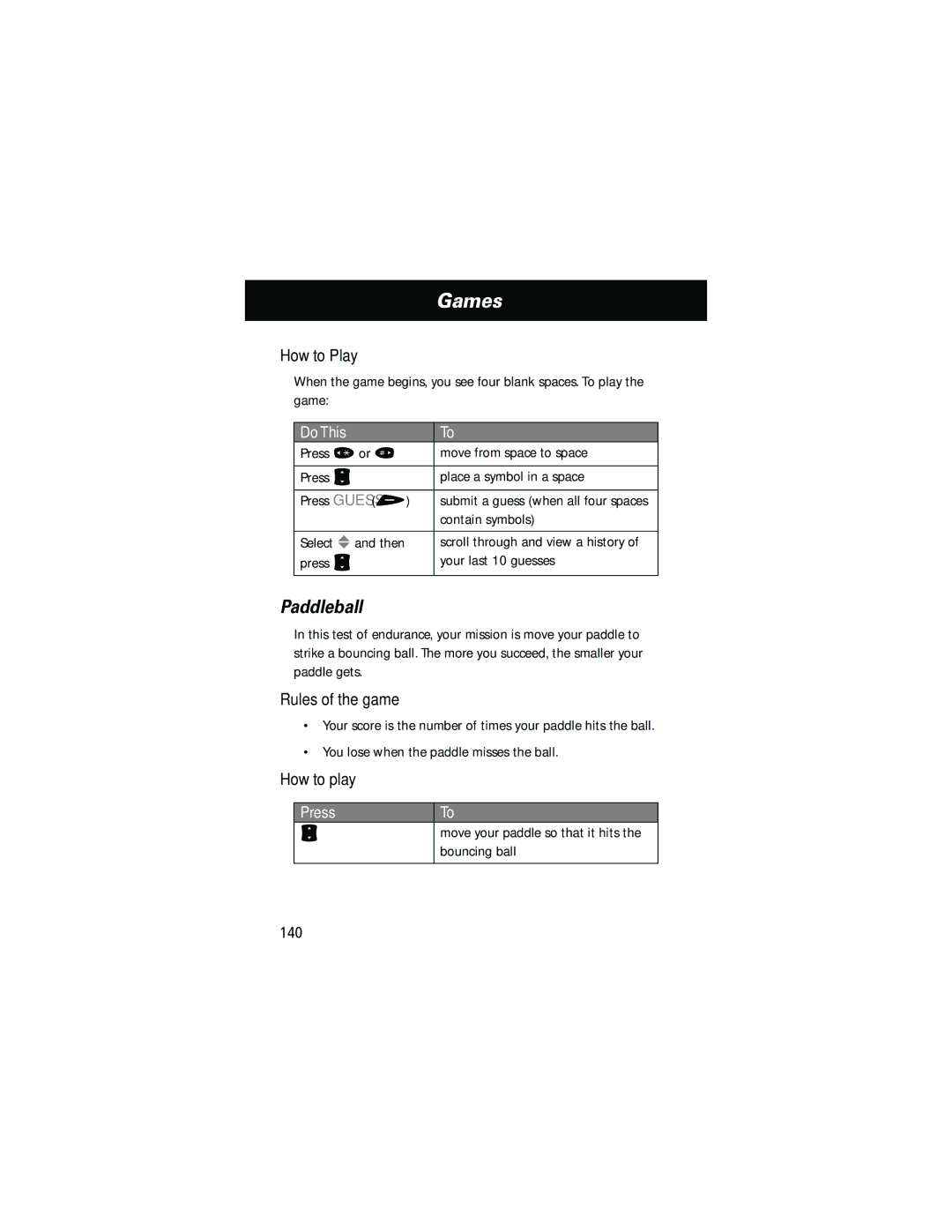 Motorola 60g manual Paddleball, Bouncing ball 