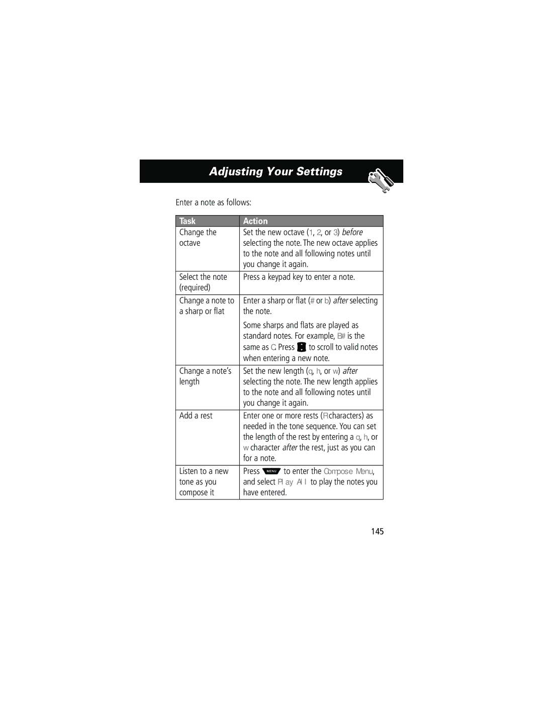 Motorola 60g manual Task Action 