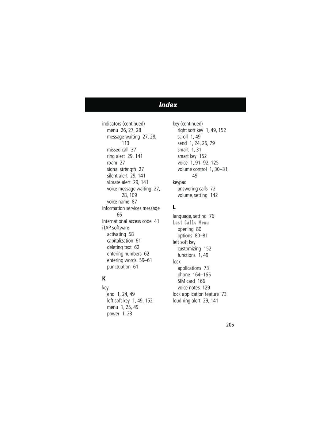 Motorola 60g manual Last Calls Menu 