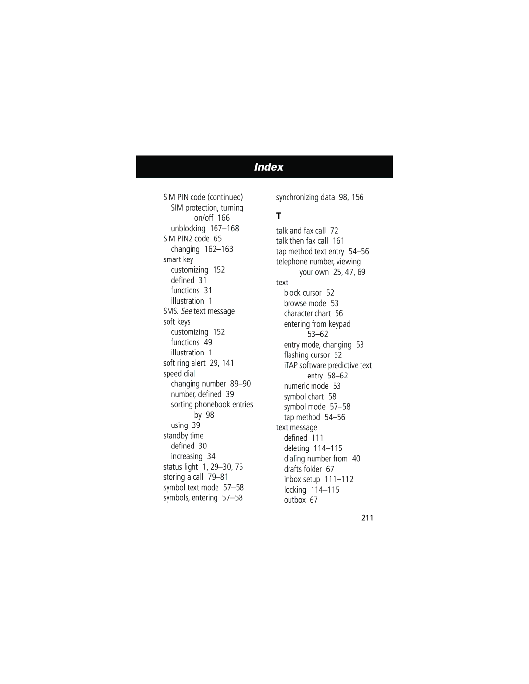 Motorola 60g manual Synchronizing data 98, Your own 25, 47 Text 