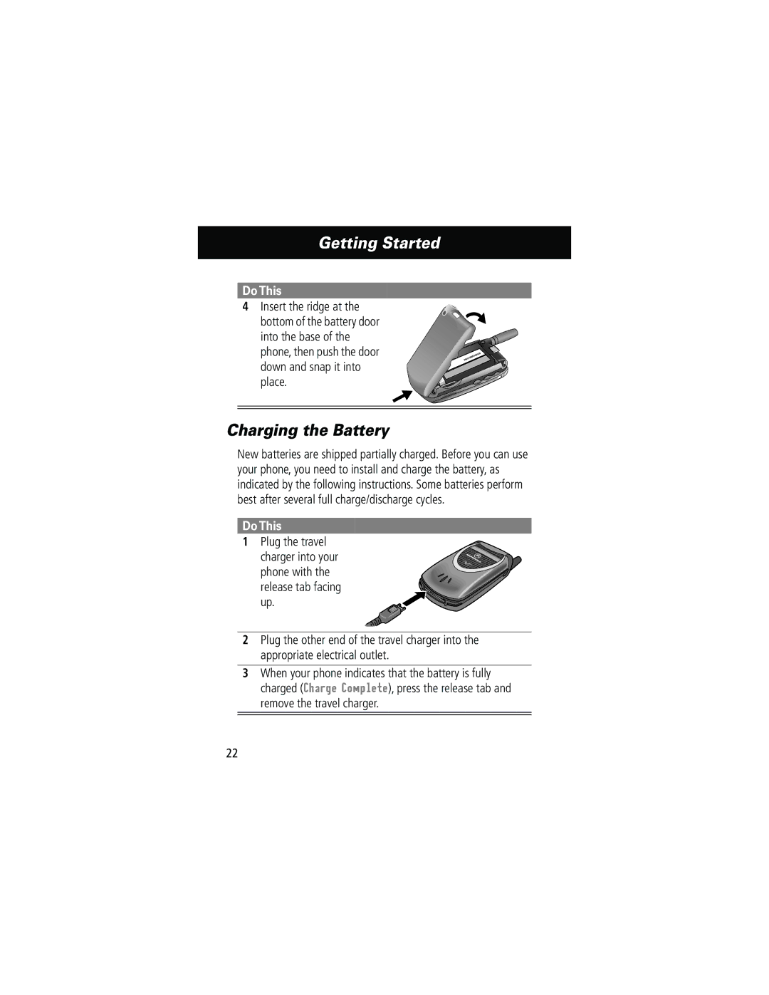 Motorola 60g manual Charging the Battery 