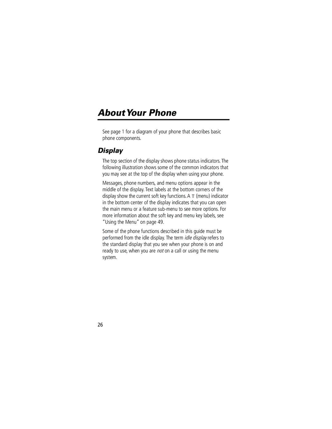 Motorola 60g manual AboutYour Phone, Display 