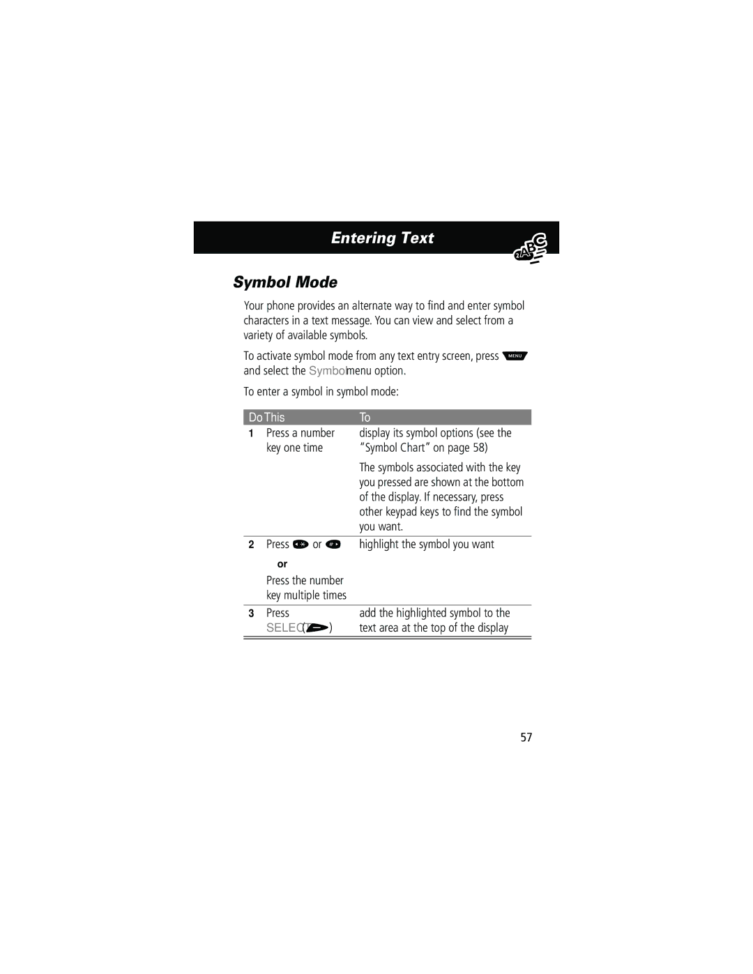 Motorola 60g manual Symbol Mode 