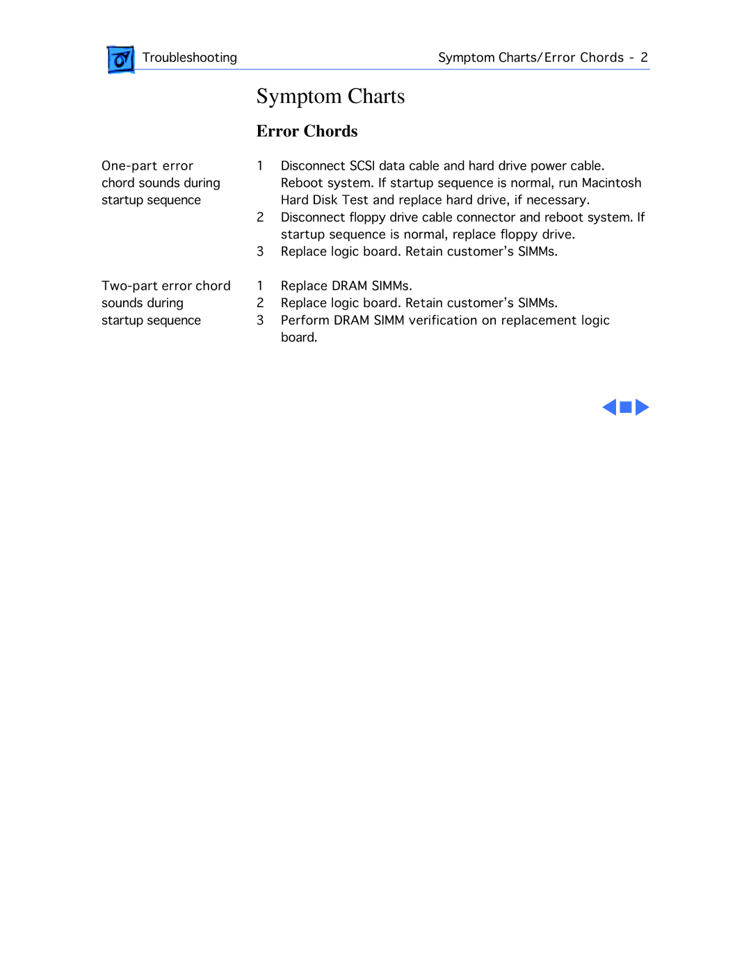 Motorola 660AV manual Symptom Charts, Error Chords 