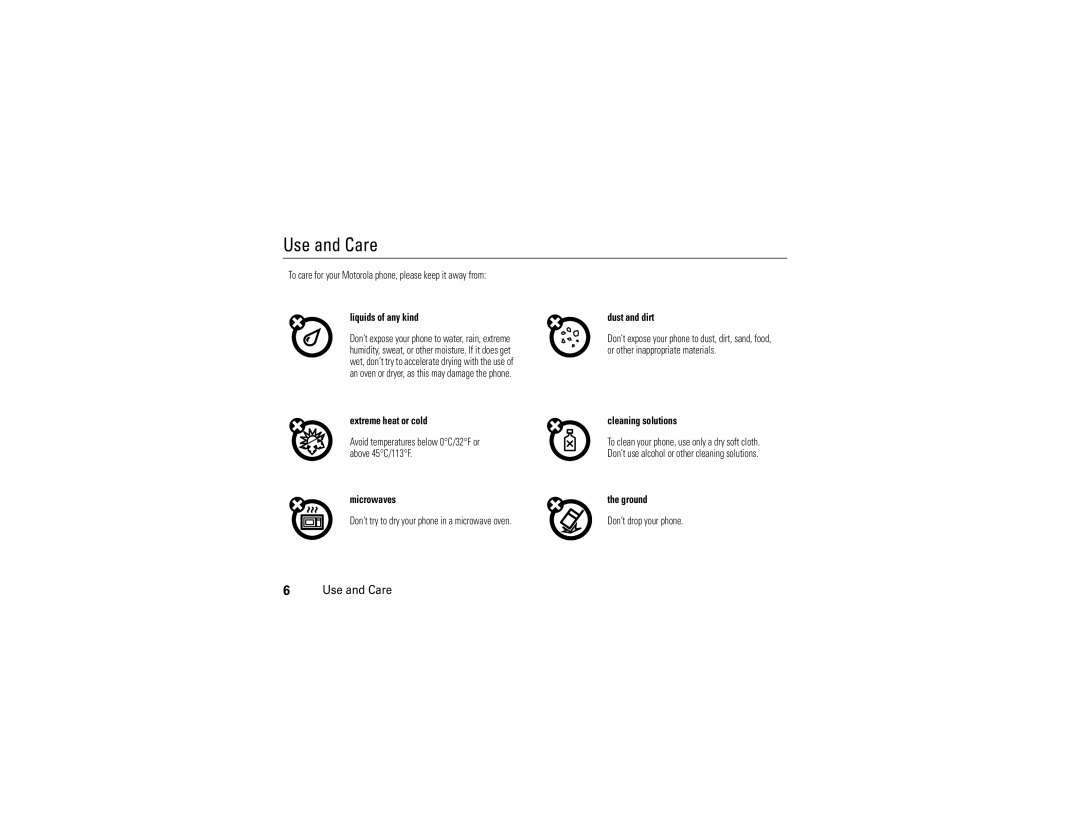 Motorola 68000201338-C manual Use and Care 