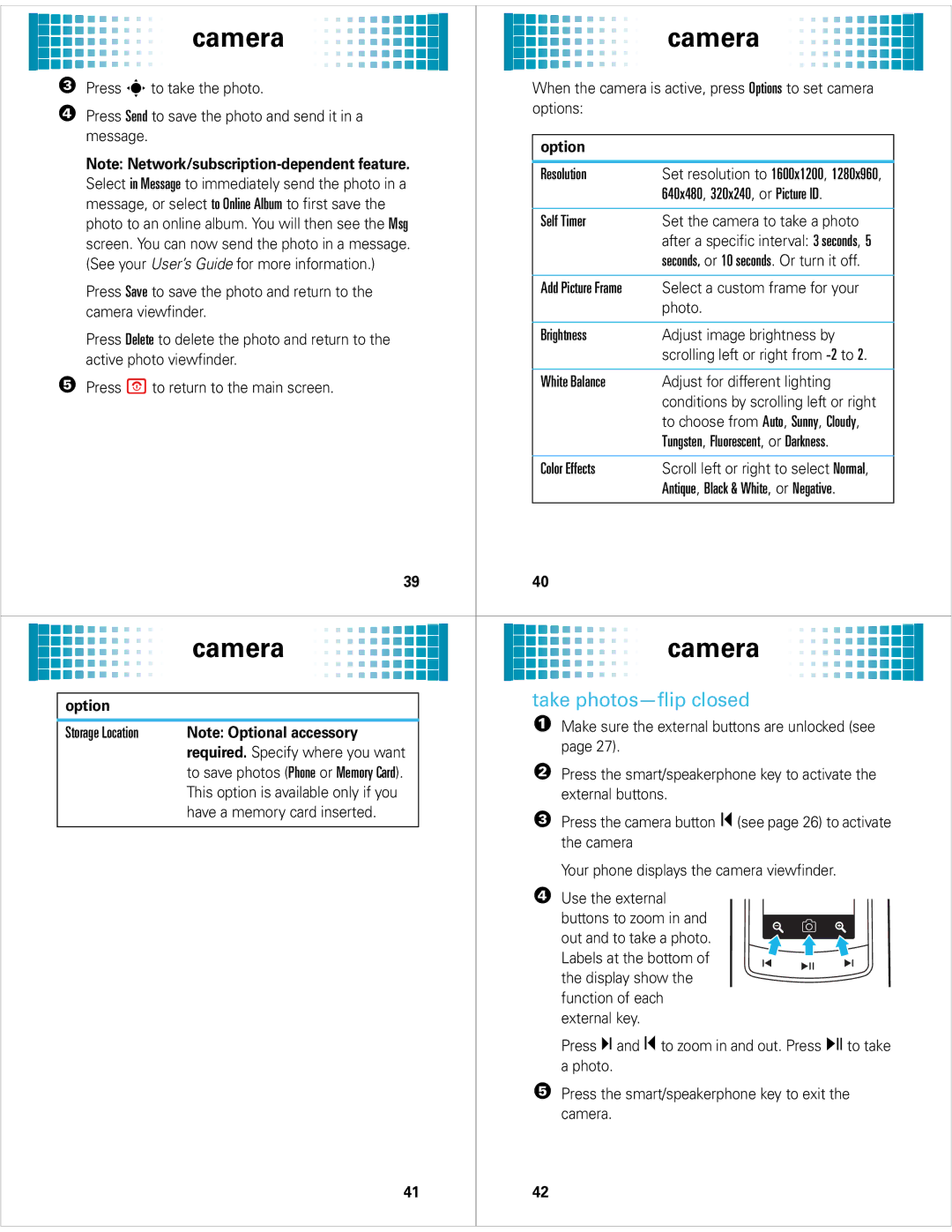 Motorola 68000201627-A manual Take photos-flip closed 