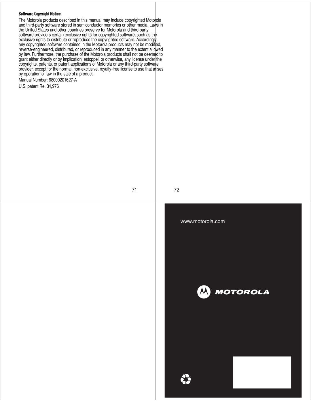 Motorola 68000201627-A manual Software Copyright Notice 