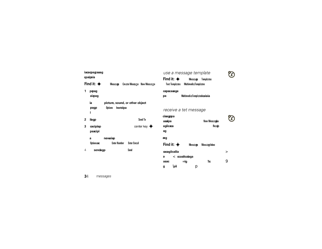 Motorola 68000202467-A Use a message template, Receive a text message, Options and select Enter Number or Enter Email 