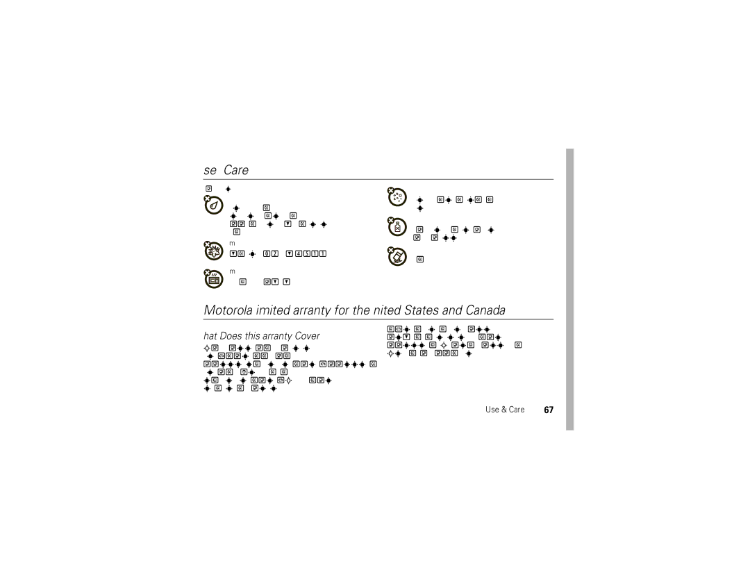 Motorola 68000202467-A manual Use & Care, Motorola Limited Warranty for the United States and Canada 