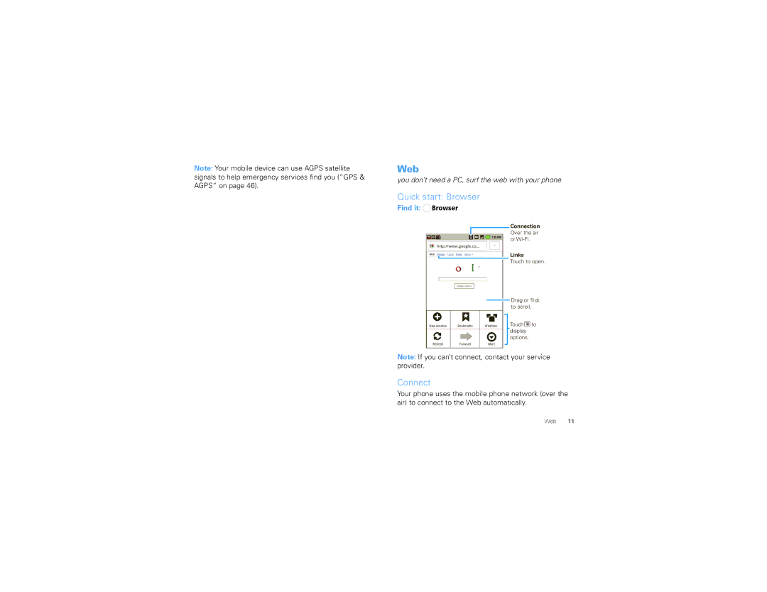 Motorola 68000202474-B manual Web, Quick start Browser, Connect, Find it Browser 
