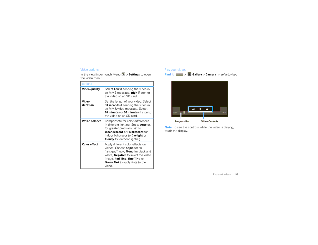 Motorola 68000202474-C manual Video options, Play your videos 