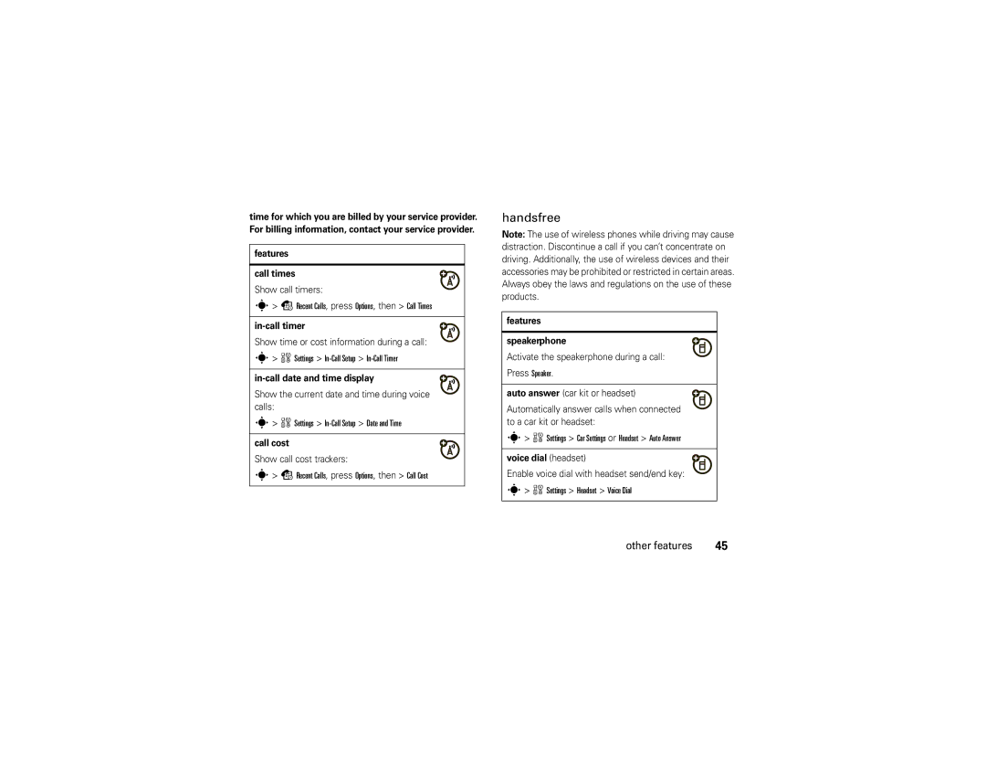 Motorola 68000202560-A manual Handsfree 