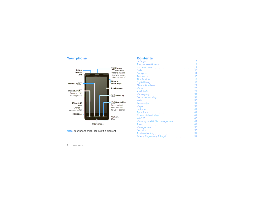 Motorola 68000202880-A manual Your phone, Contents 