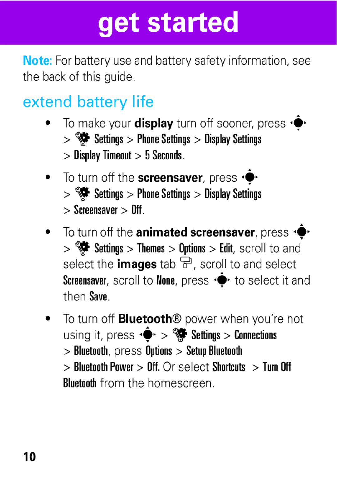 Motorola 68004018058 manual Extend battery life 