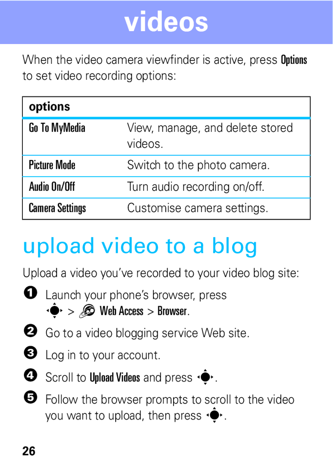 Motorola 68004018058 manual Upload video to a blog 