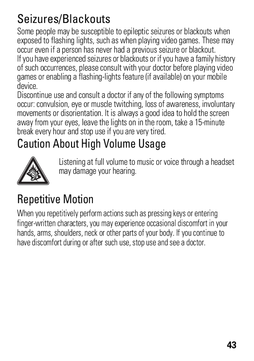 Motorola 68004018058 manual Seizures/Blackouts 