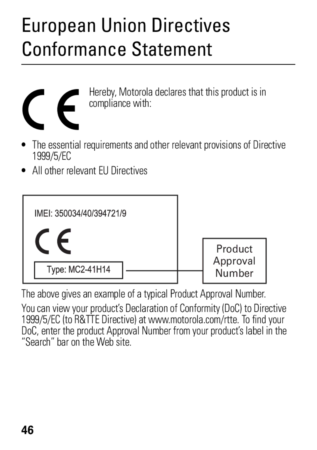 Motorola 68004018058 manual European Union Directives Conformance Statement 