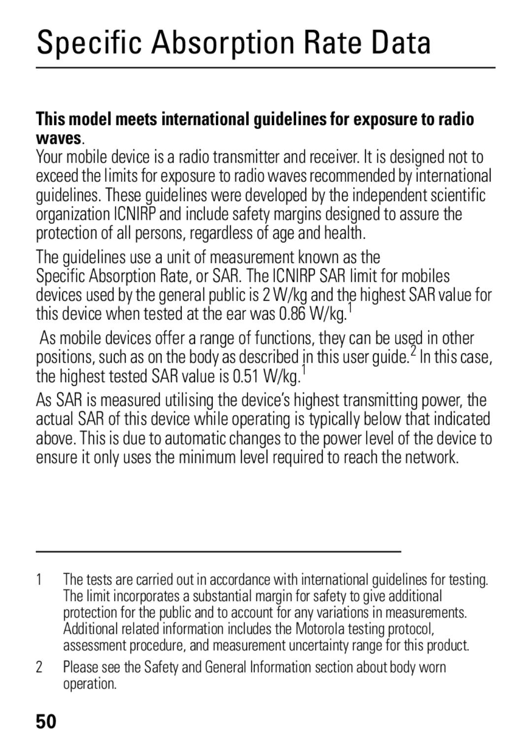 Motorola 68004018058 manual Specific Absorption Rate Data, Guidelines use a unit of measurement known as 