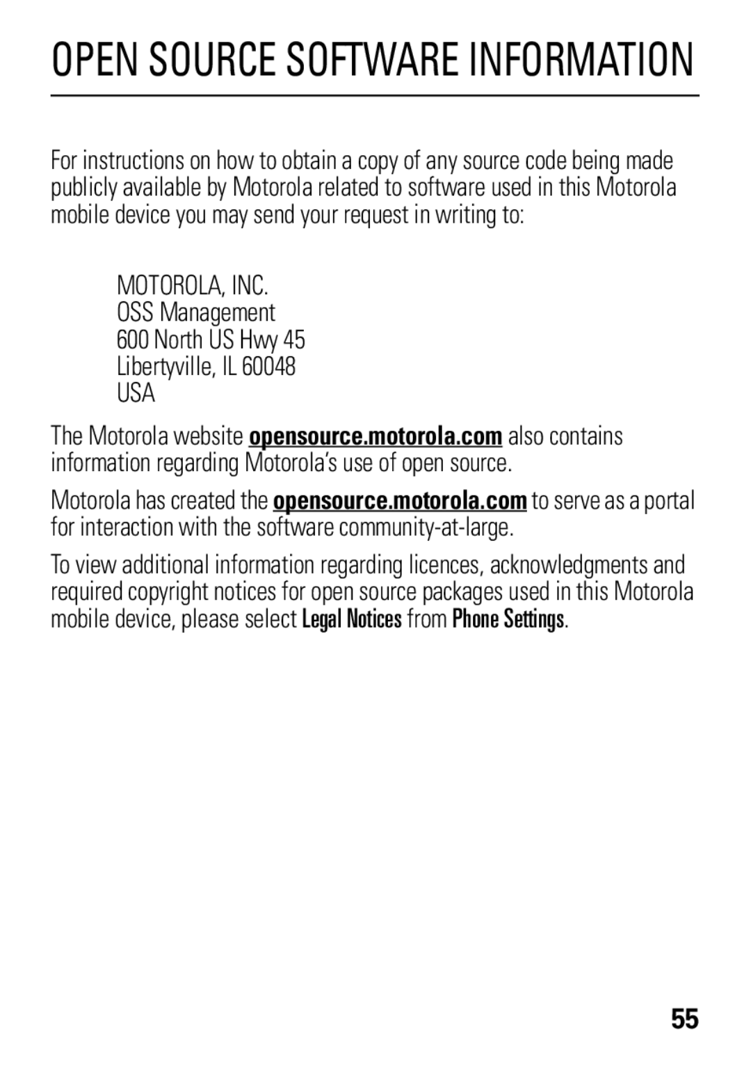 Motorola 68004018058 manual Open Source Software Information 