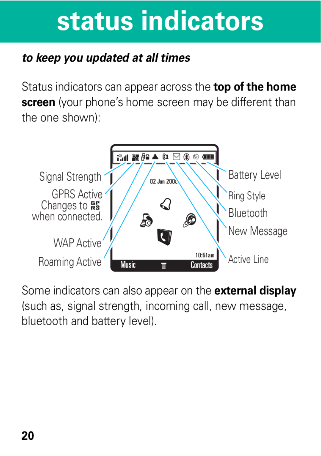 Motorola 68004061015 manual Status indicators, To keep you updated at all times 