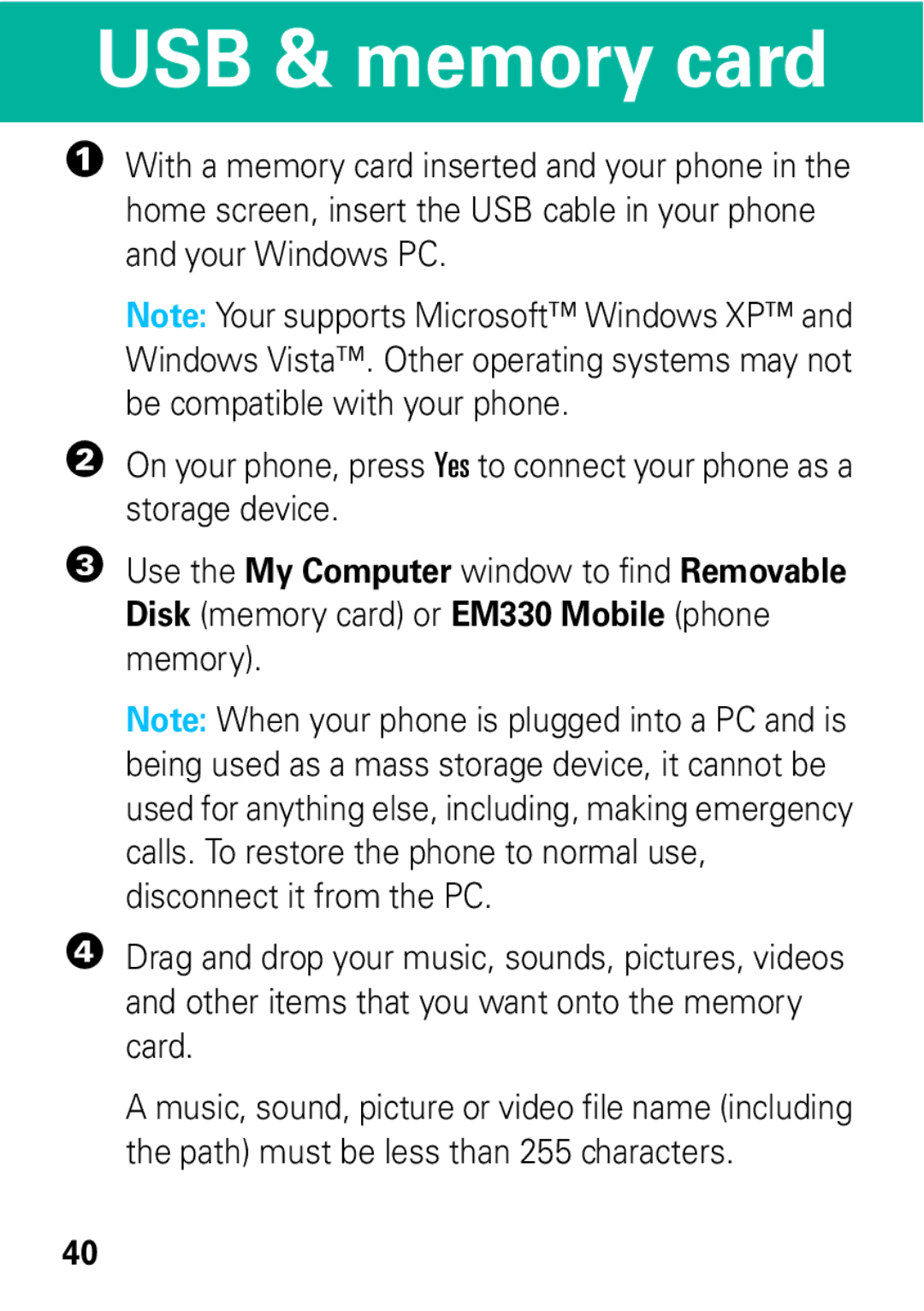 Motorola 68004061015 manual USB & memory card 