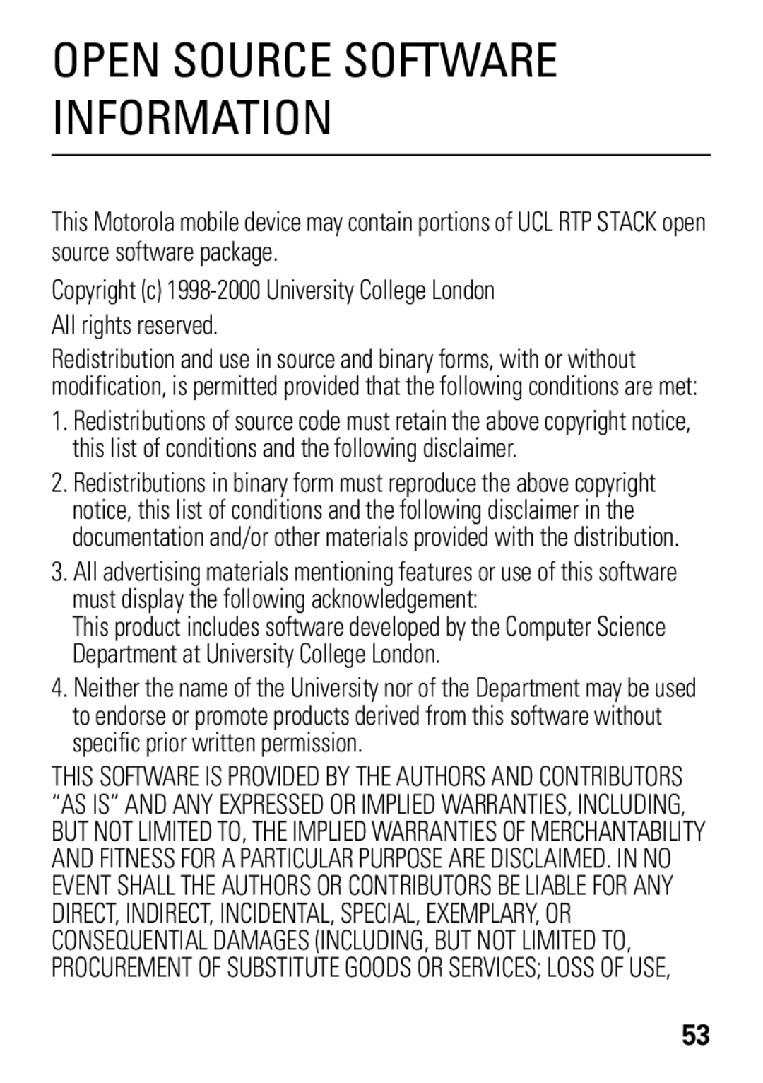 Motorola 68004061015 manual Open Source Software Information 