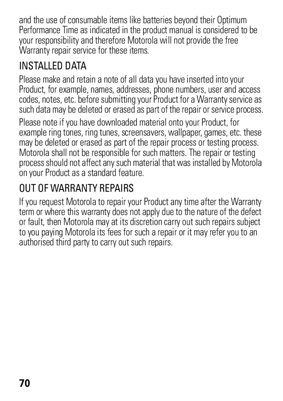 Motorola 68004061015 manual Installed Data 