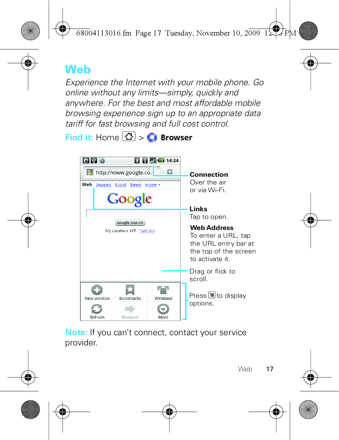 Motorola 68004113016 manual Web, Fm Page 17 Tuesday, November 10 