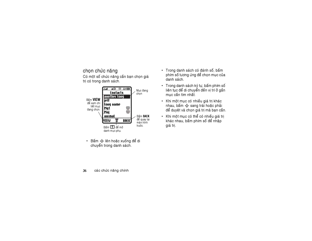 Motorola 6802925J24 manual Choïn chöùc naêng, Jeff Long name Mgt Maj, Normal 