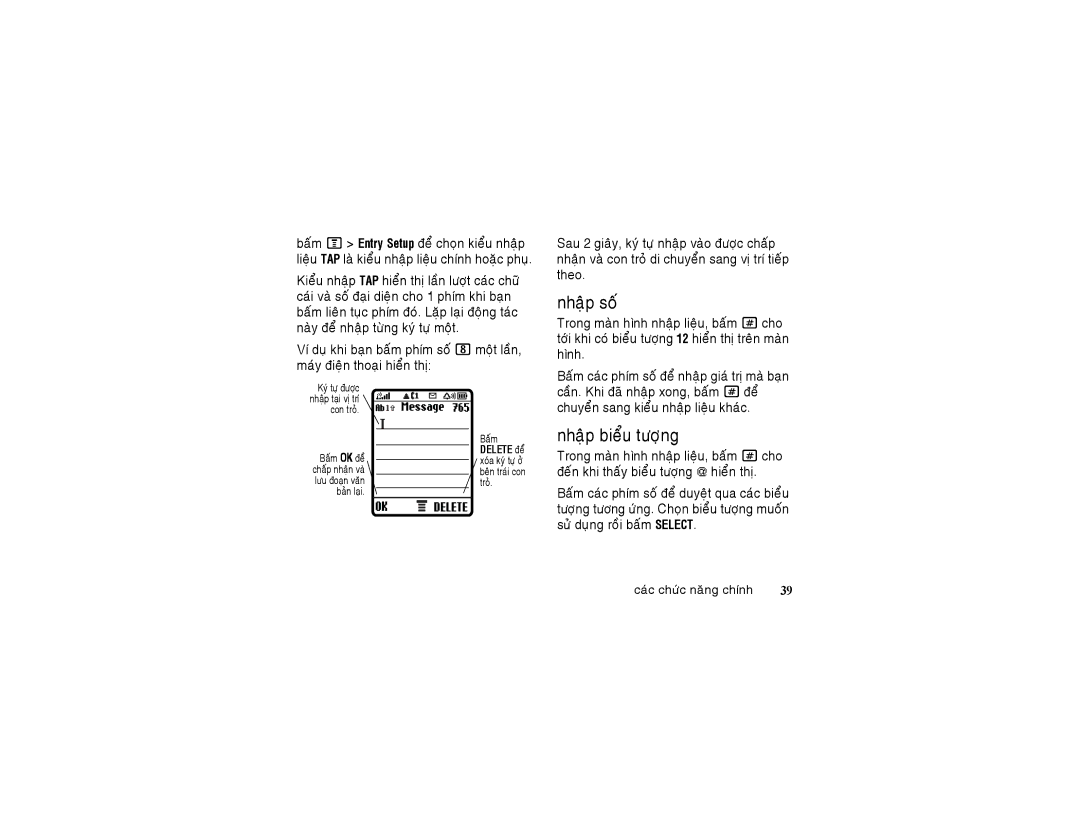 Motorola 6802925J24 manual Nhaäp soá, Nhaäp bieåu töôïng 