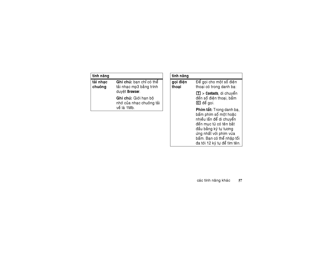 Motorola 6802925J24 manual Taûi nhaïc, Chuoâng, Goïi ñieän 