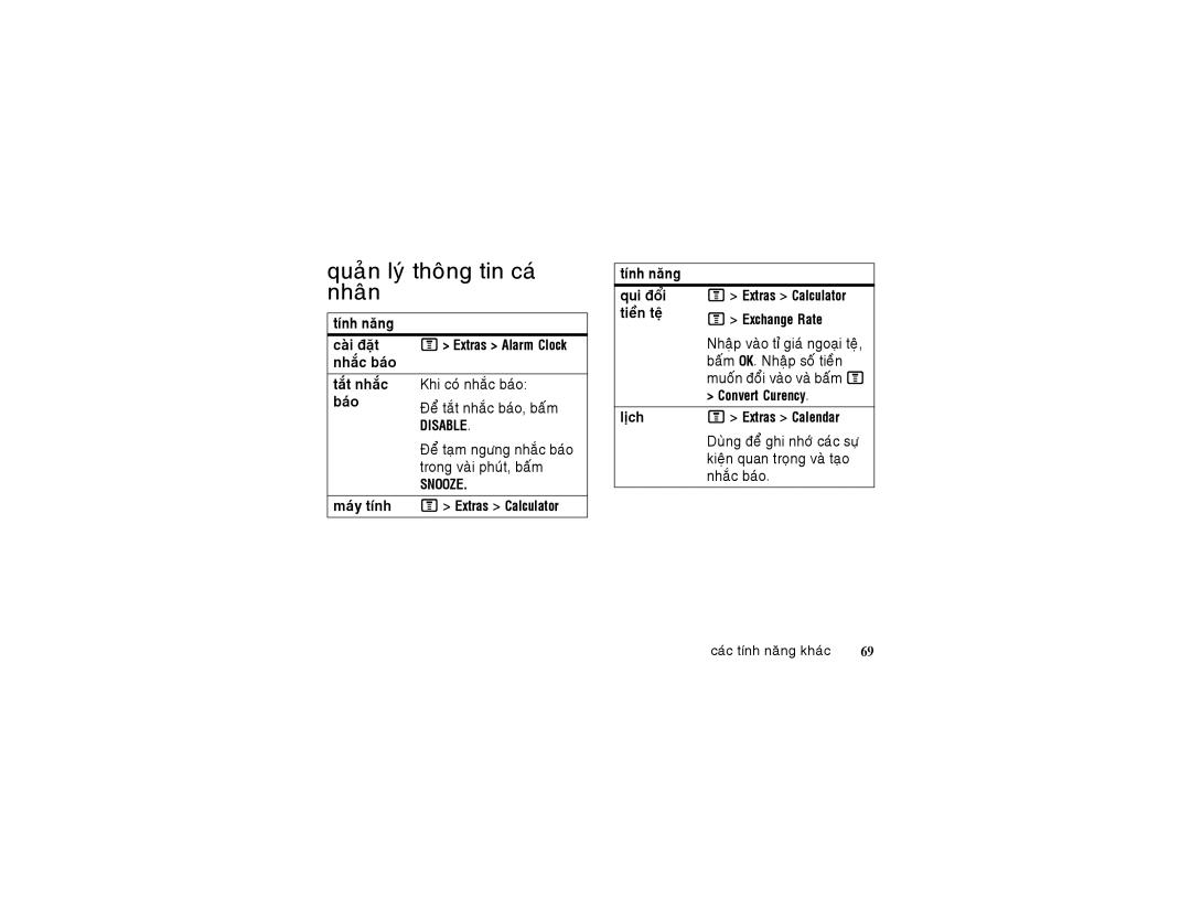 Motorola 6802925J24 manual Quaûn lyù thoâng tin caù nhaân 