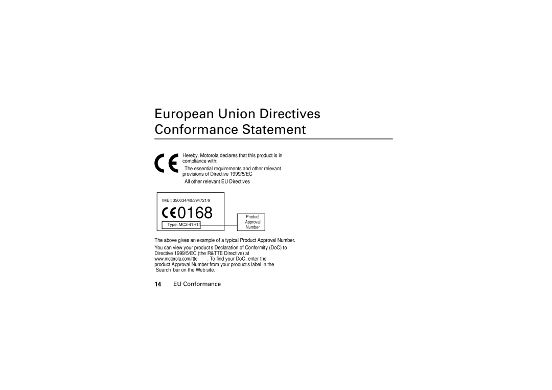 Motorola 6802925J24 manual European Union Directives Conformance Statement, EU Conformance 