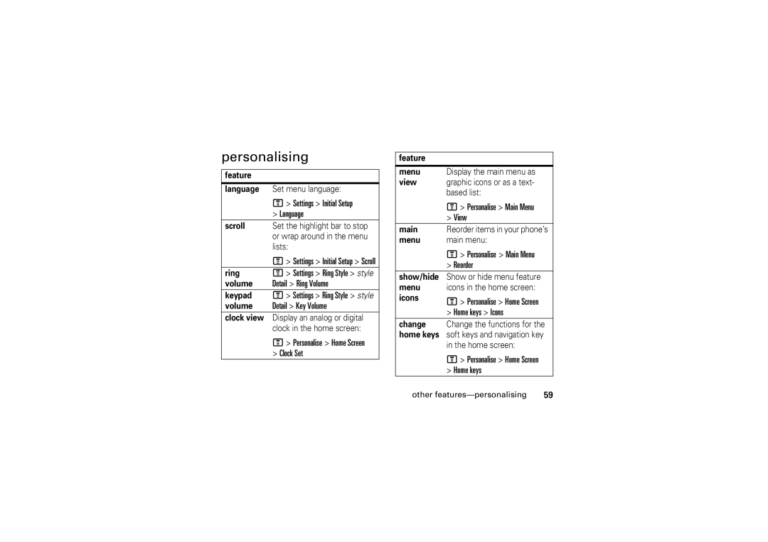 Motorola 6802925J24 manual Personalising 