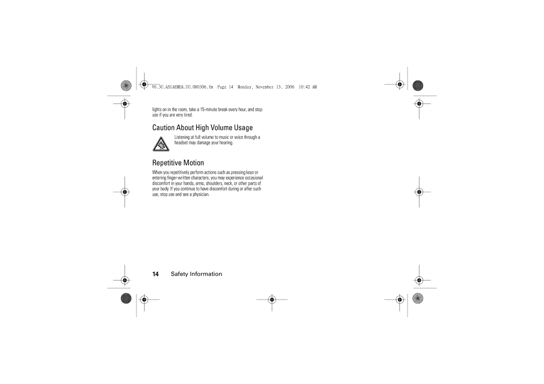 Motorola 6802928J21 user manual Repetitive Motion 