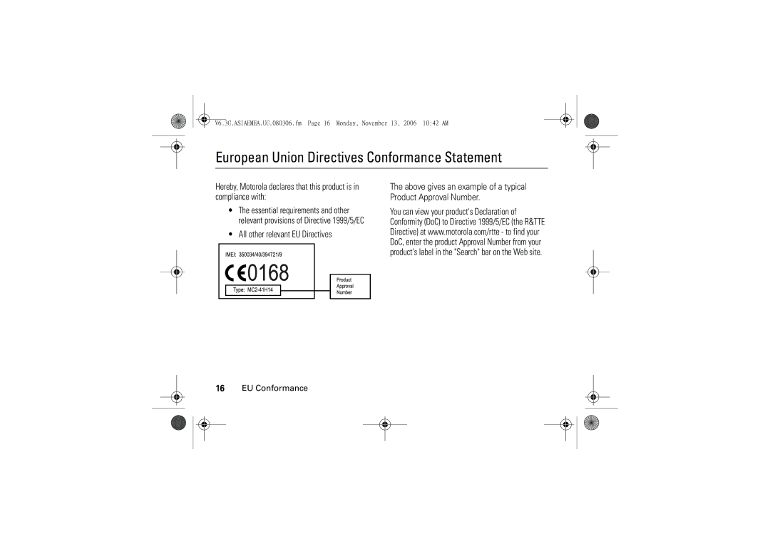 Motorola 6802928J21 European Union Directives Conformance Statement, All other relevant EU Directives, EU Conformance 