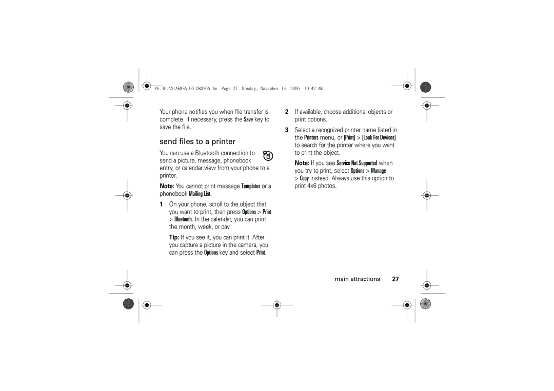 Motorola 6802928J21 user manual Send files to a printer 