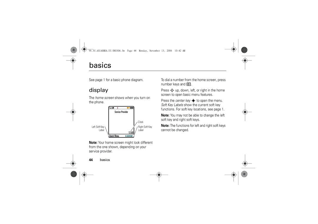 Motorola 6802928J21 user manual Basics, Display 