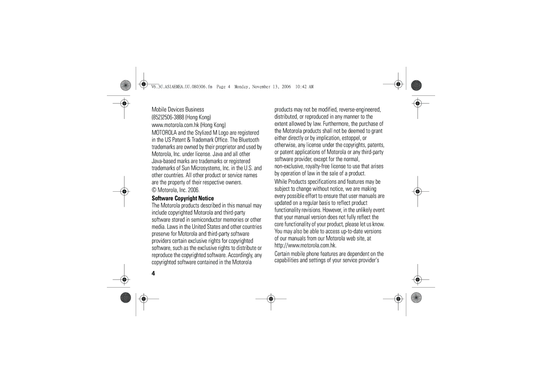 Motorola 6802928J21 user manual Motorola, Inc, Software Copyright Notice 