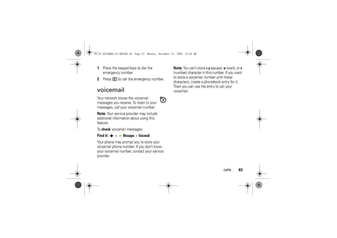 Motorola 6802928J21 user manual Find it s Messages Voicemail 