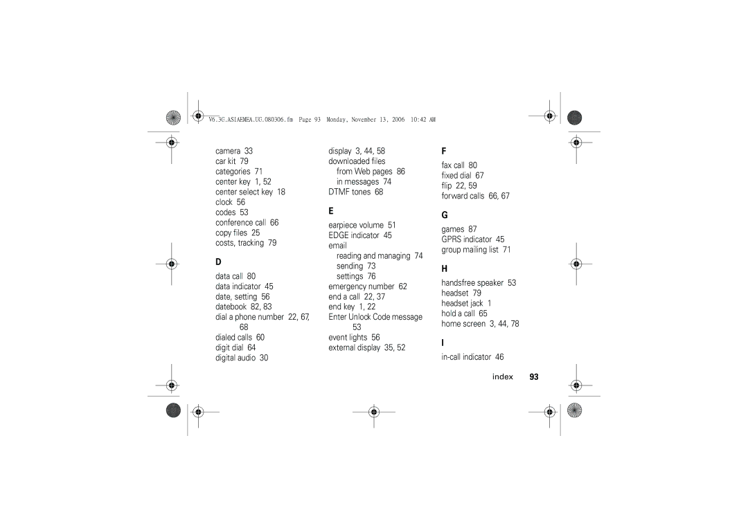 Motorola 6802928J21 user manual Index 