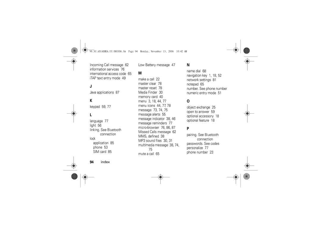 Motorola 6802928J21 user manual Index 