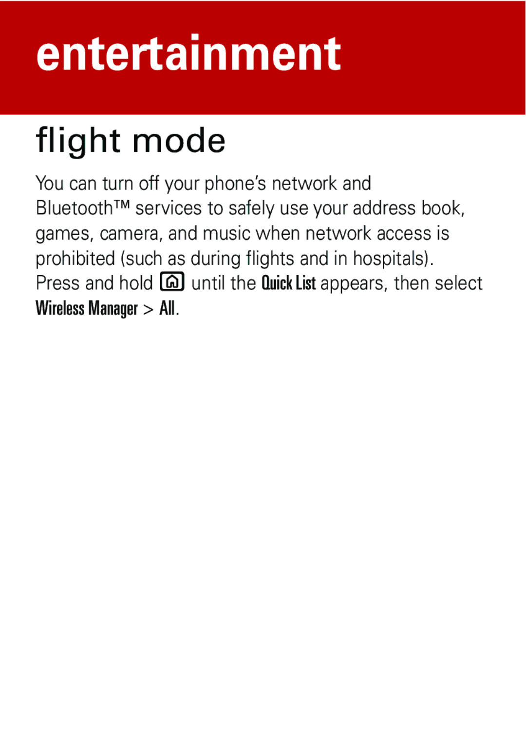 Motorola 6802935J48 quick start Flight mode 