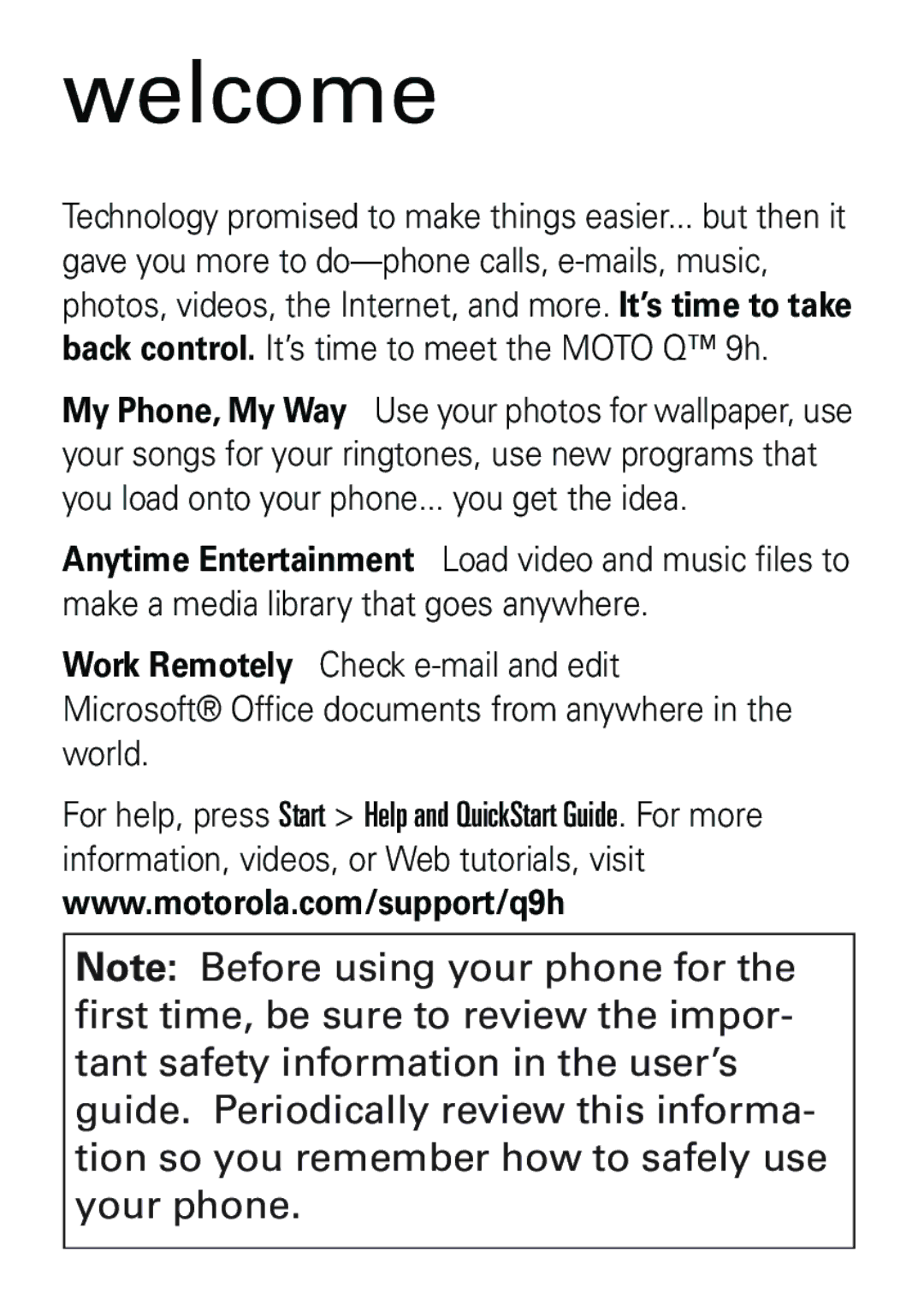 Motorola 6802935J48 quick start Welcome 