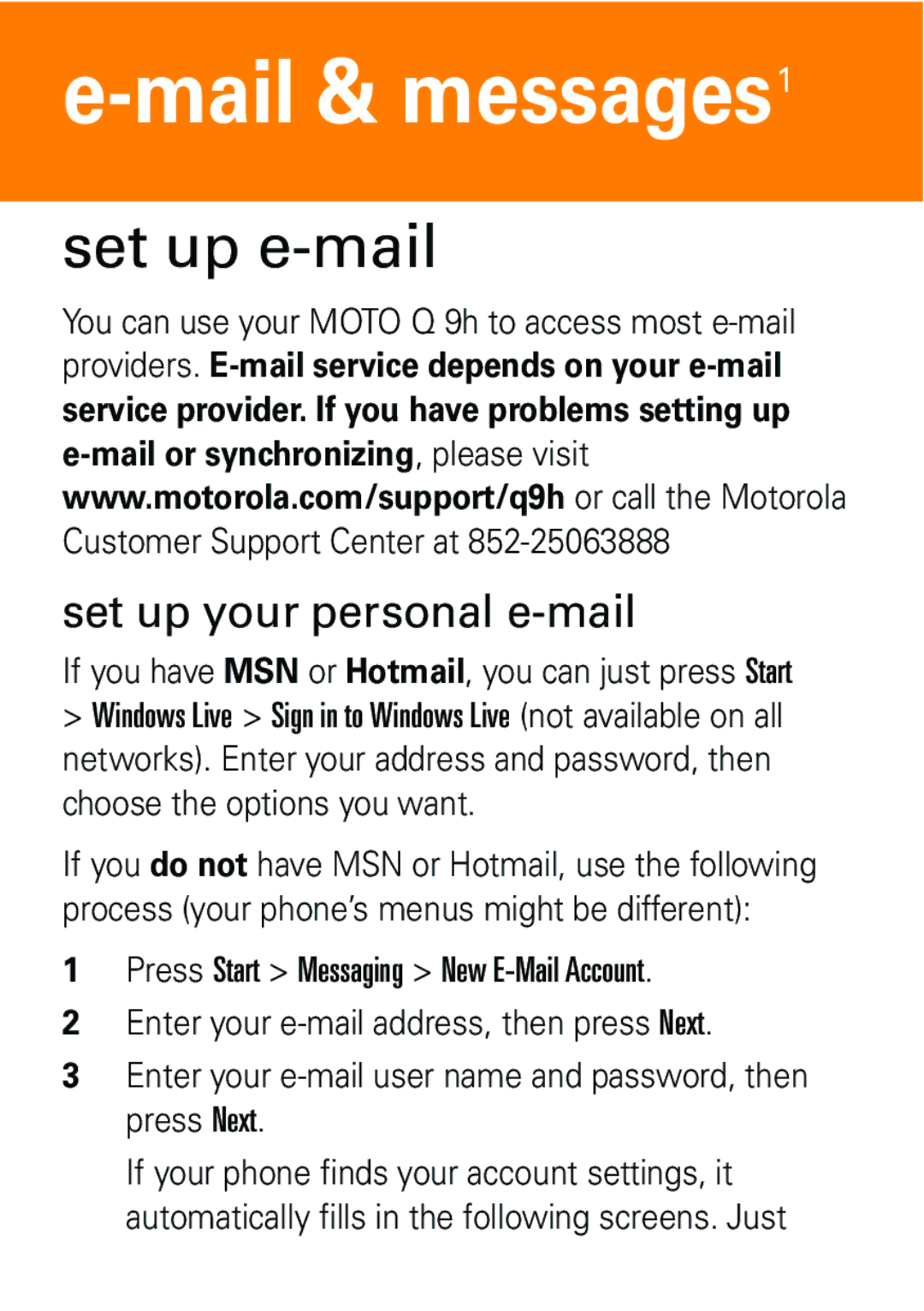 Motorola 6802935J48 quick start Set up e-mail, Set up your personal e-mail 