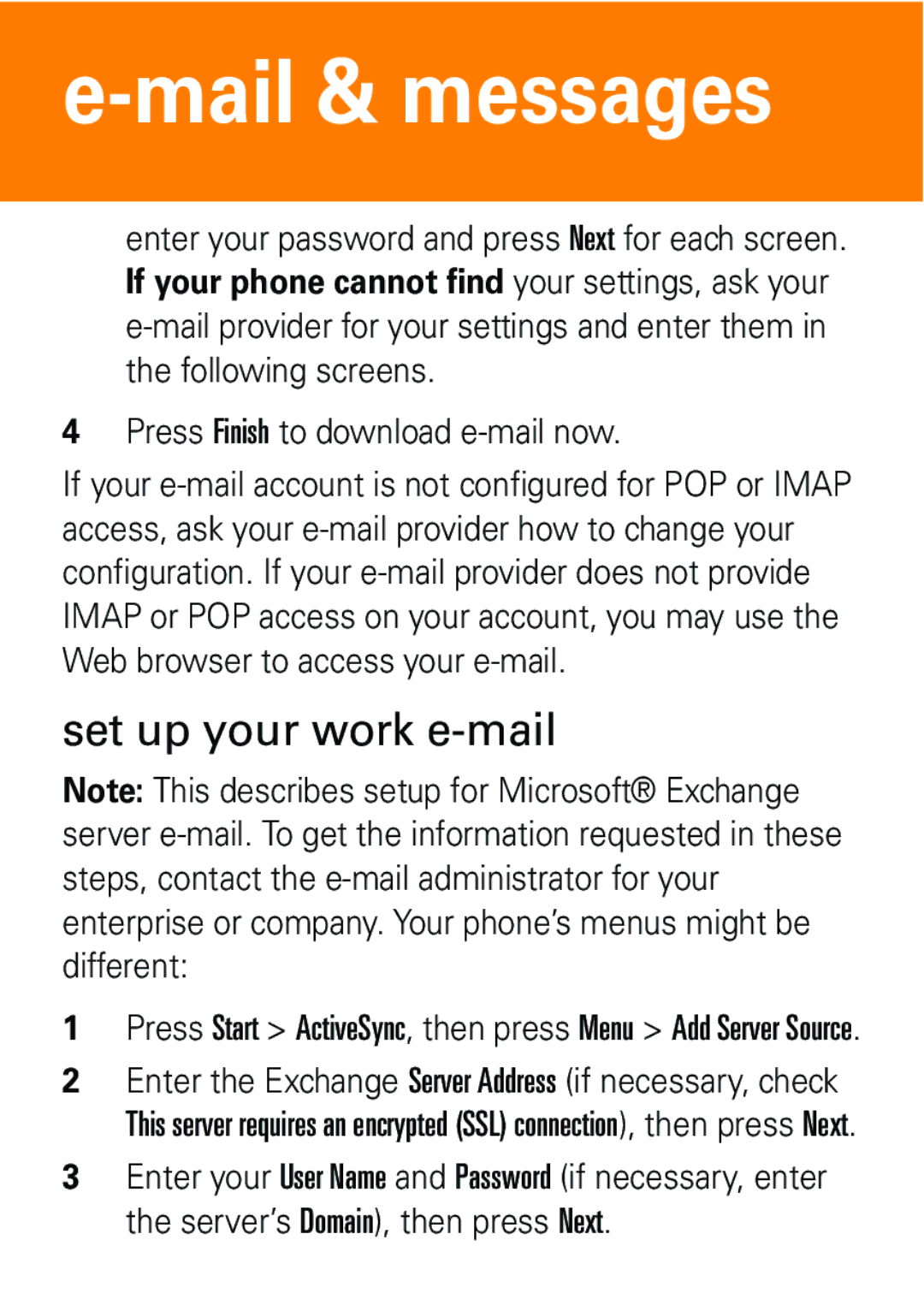 Motorola 6802935J48 quick start Mail & messages, Set up your work e-mail 